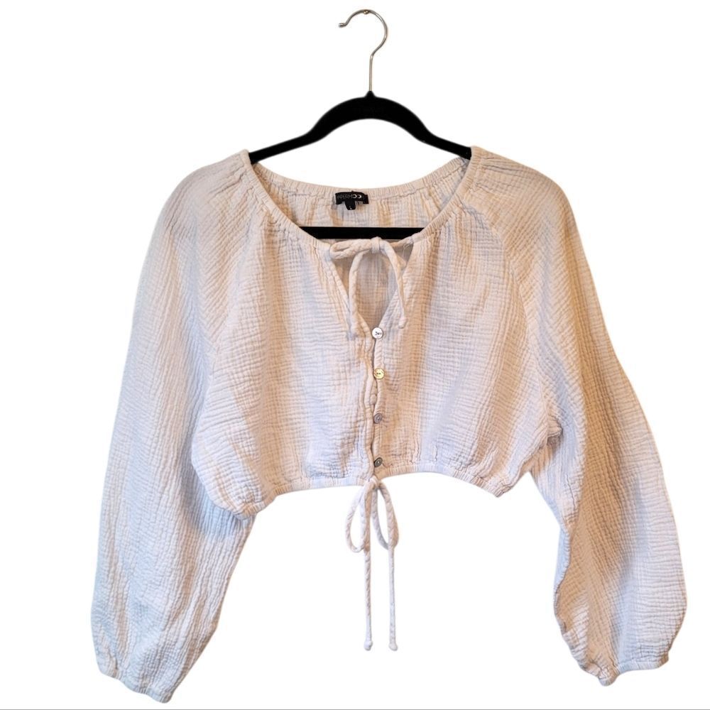 Papermoon Women's White 100% Cotton Gauzy Crop Top Size L